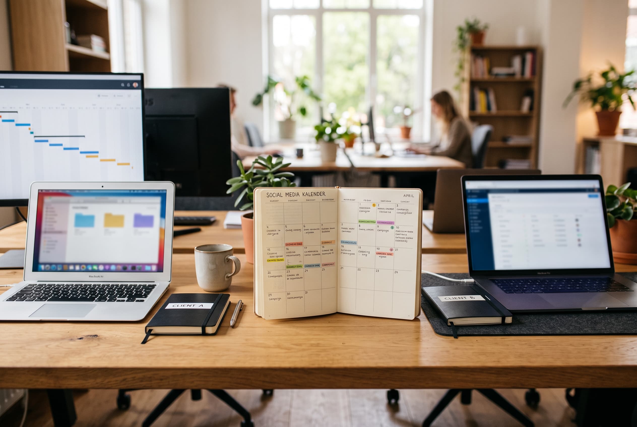 Agentur-Dashboard mit getrennten Kundenbereichen, Freigaben und geplanten Social-Media-Posts