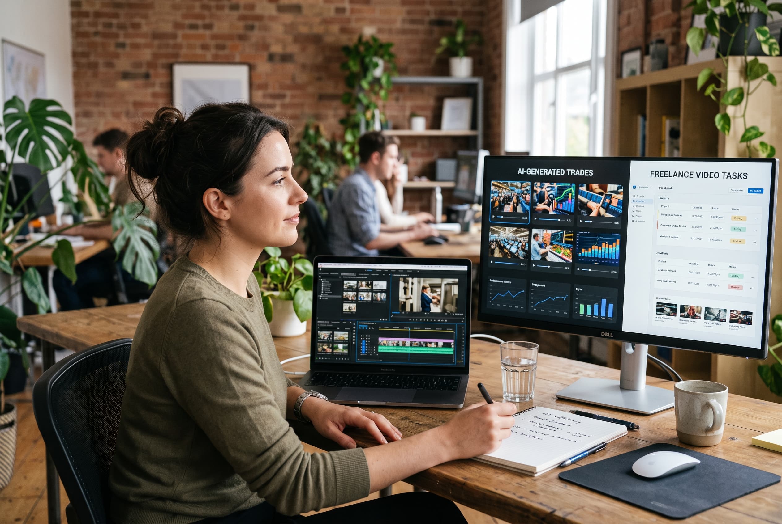 Agency dashboard comparing AI-generated trade reels with freelance video editing tasks
