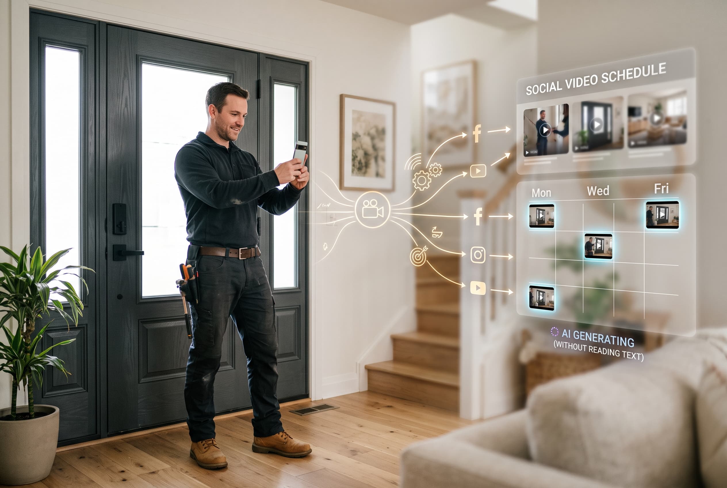 Installateur fotografeert afgeronde klus terwijl AI er een korte socialmediavideo van maakt